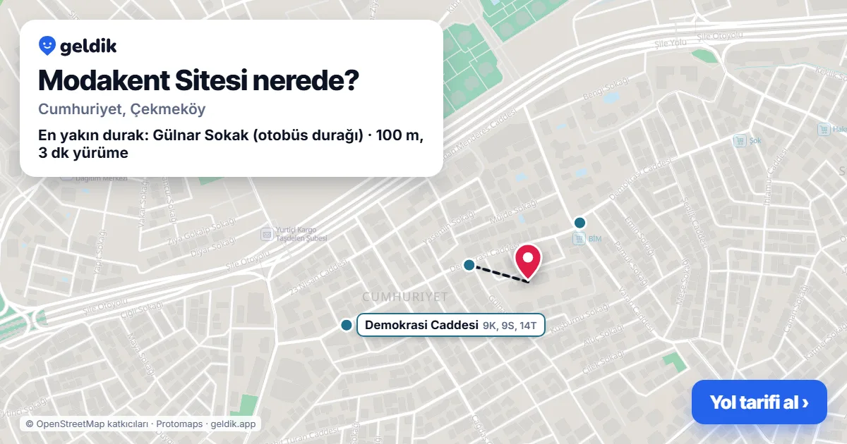 Where is Modakent Sitesi: map with its location and the nearest stops, with walking times