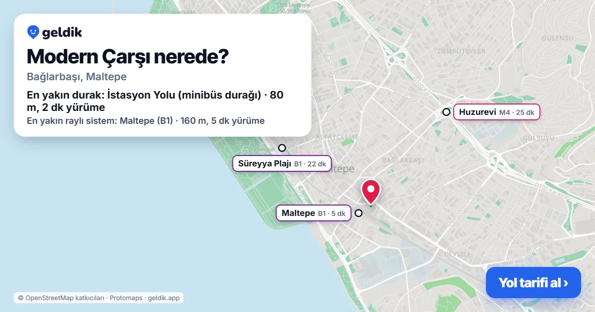 Modern Çarşı nerede: haritada konumu ve en yakın duraklar, yürüme süreleriyle
