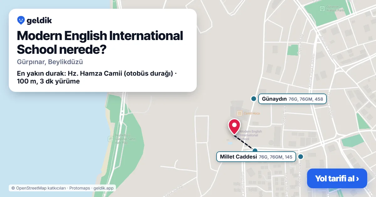 Where is Modern English International School: map with its location and the nearest stops, with walking times