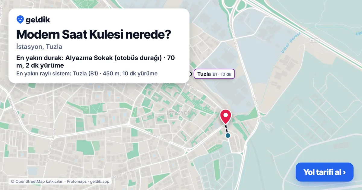 Modern Saat Kulesi nerede: haritada konumu ve en yakın duraklar, yürüme süreleriyle