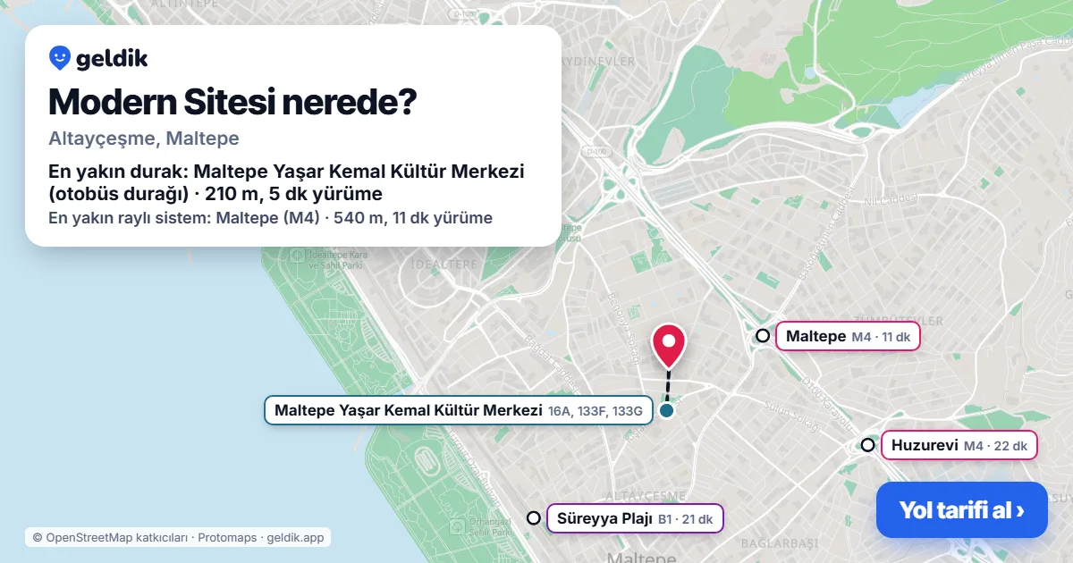 Where is Modern Sitesi: map with its location and the nearest stops, with walking times