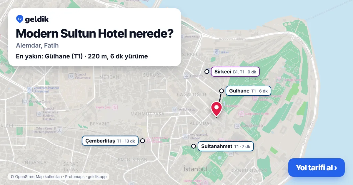 Where is Modern Sultun Hotel: map with its location and the nearest stops, with walking times