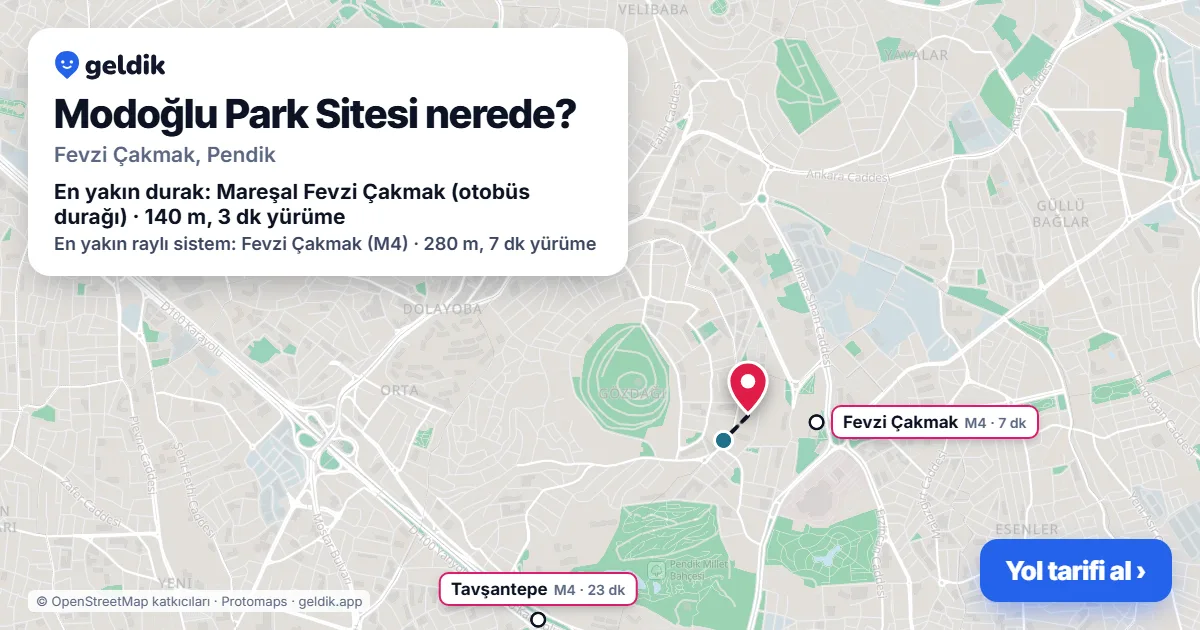 Where is Modoğlu Park Sitesi: map with its location and the nearest stops, with walking times