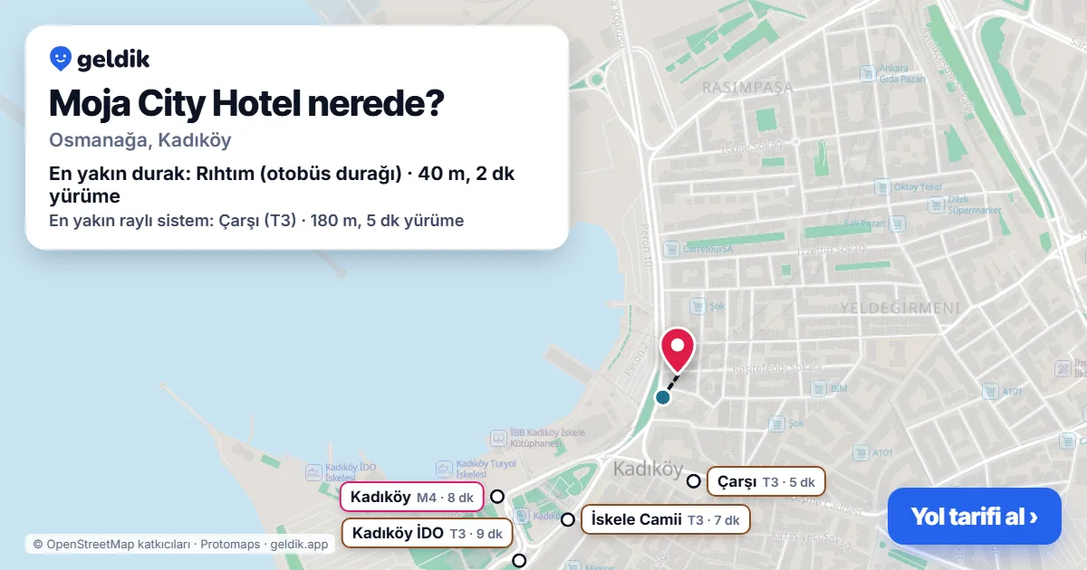 Where is Moja City Hotel: map with its location and the nearest stops, with walking times