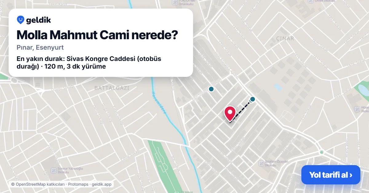 Molla Mahmut Cami nerede: haritada konumu ve en yakın duraklar, yürüme süreleriyle