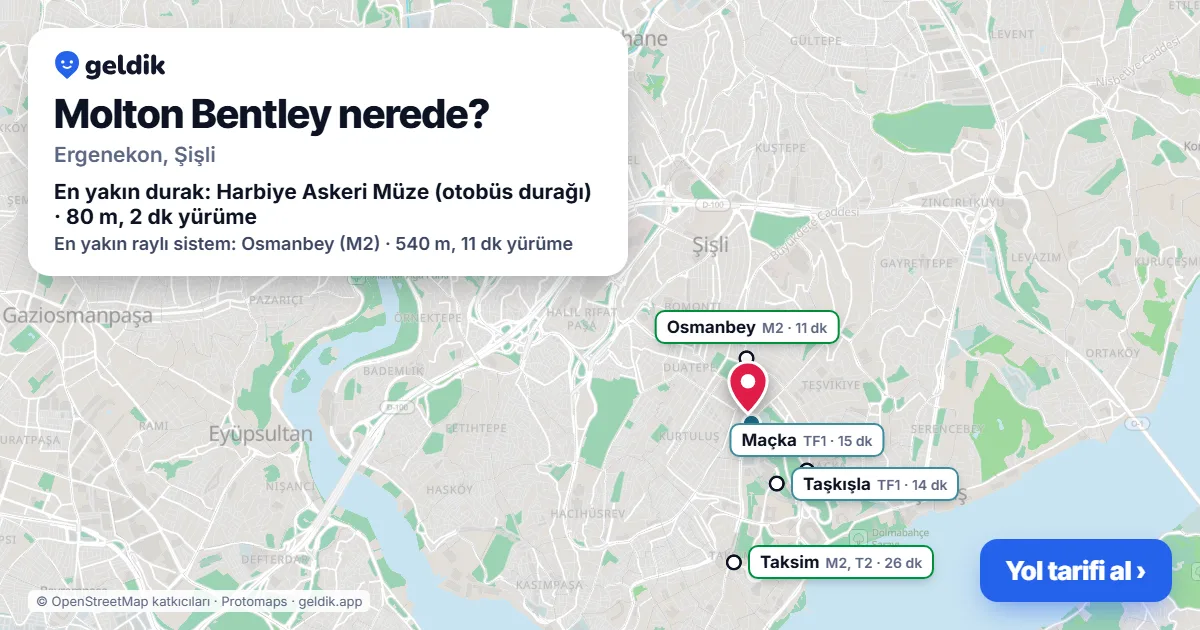 Molton Bentley nerede: haritada konumu ve en yakın duraklar, yürüme süreleriyle