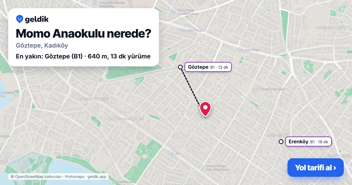 Momo Anaokulu nerede: haritada konumu ve en yakın duraklar, yürüme süreleriyle