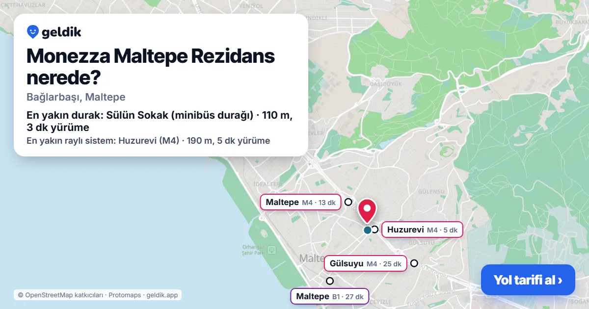 Where is Monezza Maltepe Rezidans: map with its location and the nearest stops, with walking times