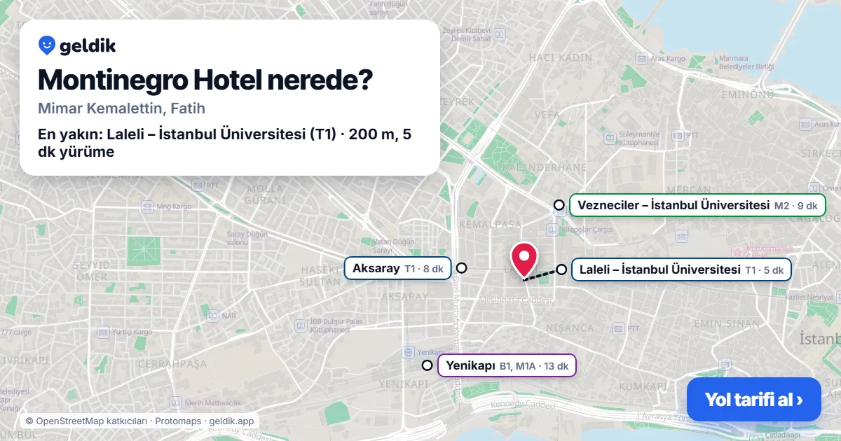Montinegro Hotel nerede: haritada konumu ve en yakın duraklar, yürüme süreleriyle