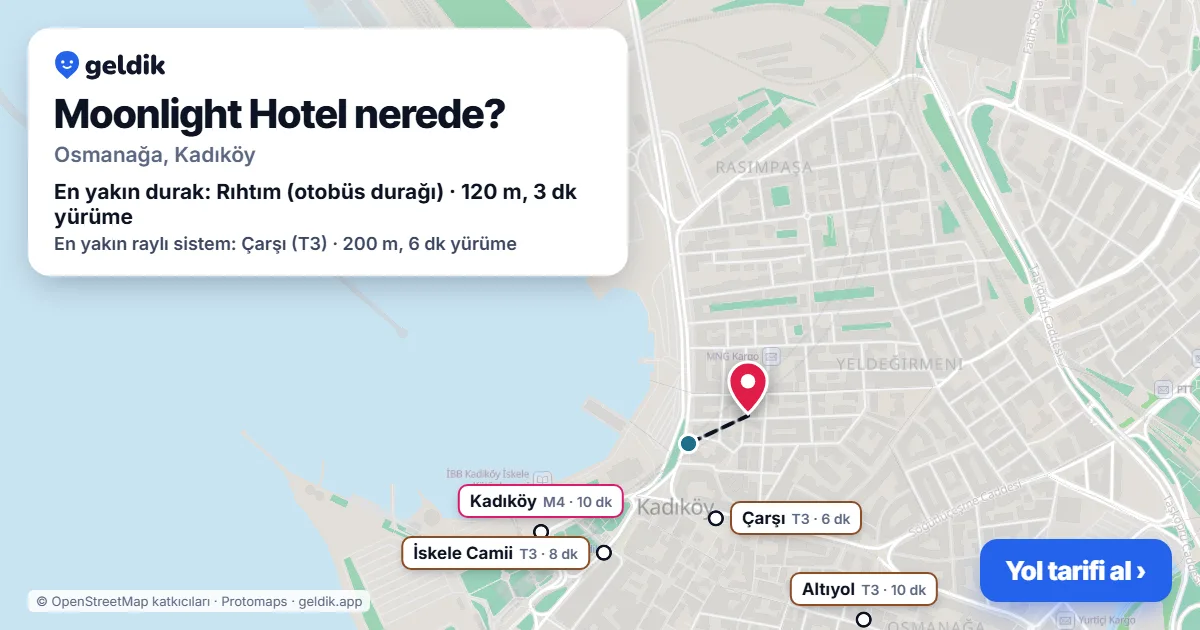 Where is Moonlight Hotel: map with its location and the nearest stops, with walking times