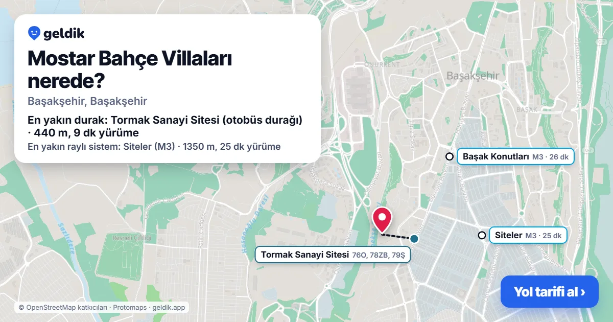 Mostar Bahçe Villaları nerede: haritada konumu ve en yakın duraklar, yürüme süreleriyle