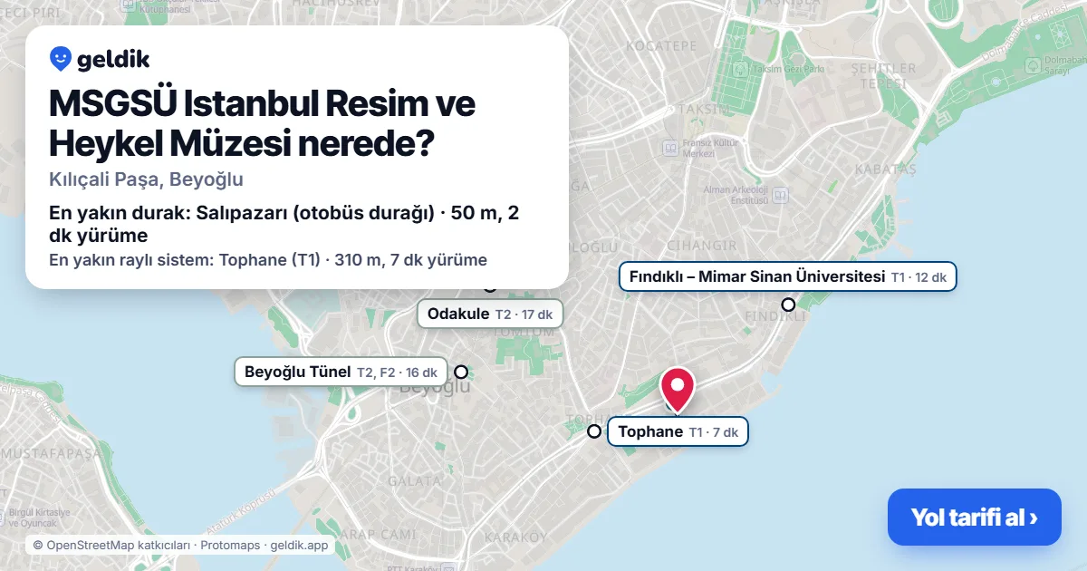 MSGSÜ Istanbul Resim ve Heykel Müzesi nerede: haritada konumu ve en yakın duraklar, yürüme süreleriyle