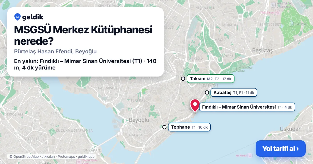 MSGSÜ Merkez Kütüphanesi nerede: haritada konumu ve en yakın duraklar, yürüme süreleriyle