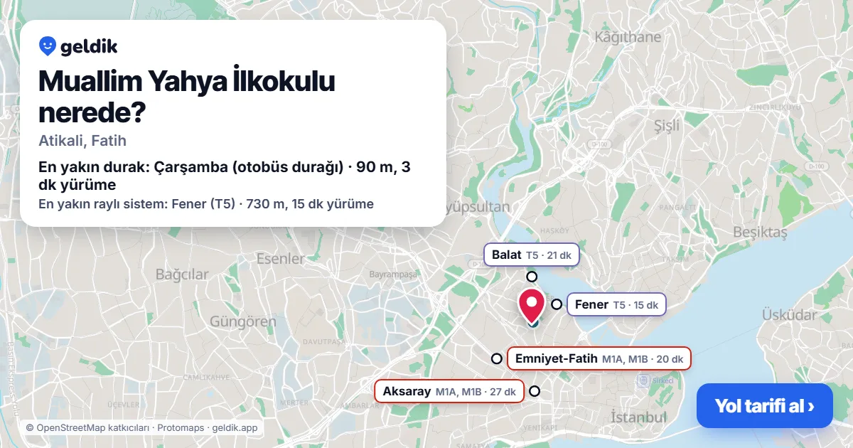 Muallim Yahya İlkokulu nerede: haritada konumu ve en yakın duraklar, yürüme süreleriyle
