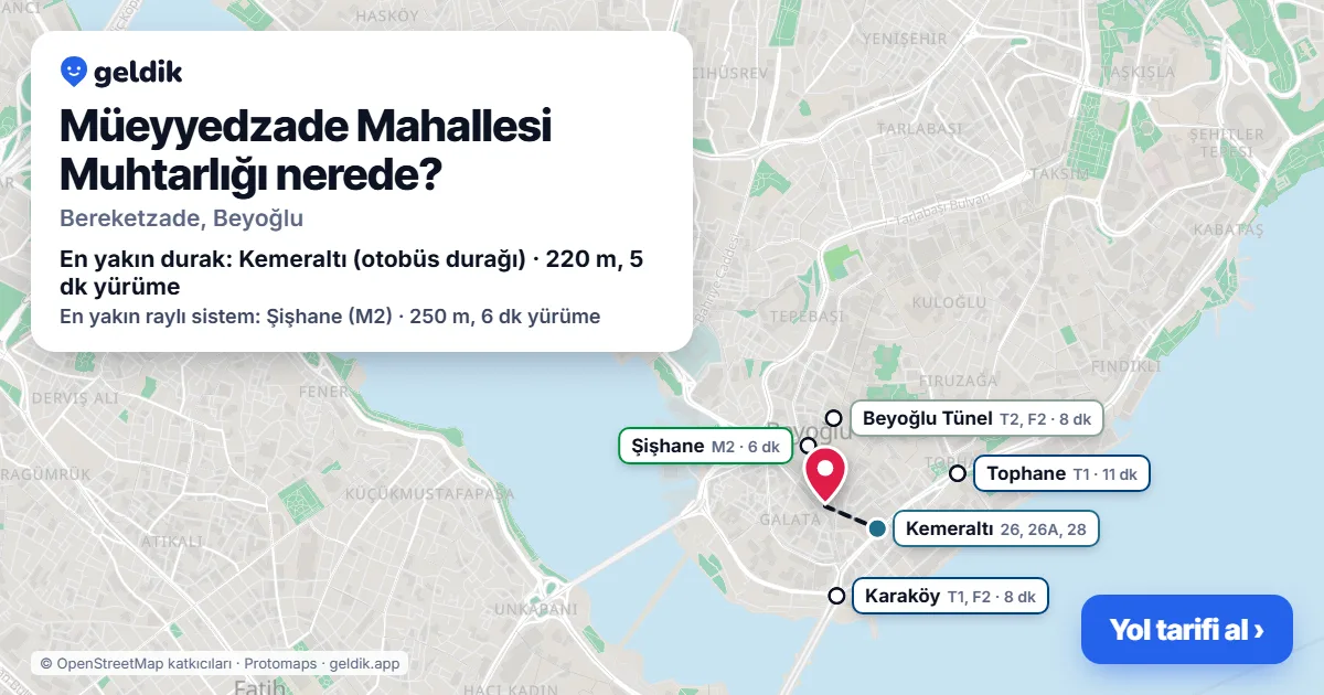Müeyyedzade Mahallesi Muhtarlığı nerede: haritada konumu ve en yakın duraklar, yürüme süreleriyle