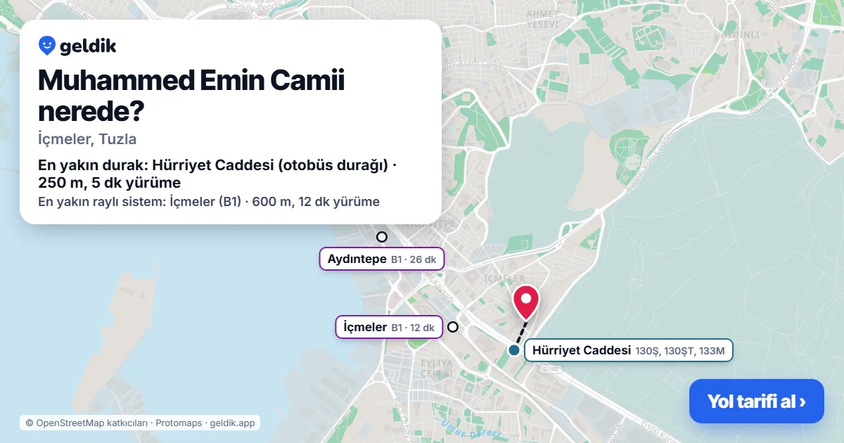 Muhammed Emin Camii nerede: haritada konumu ve en yakın duraklar, yürüme süreleriyle