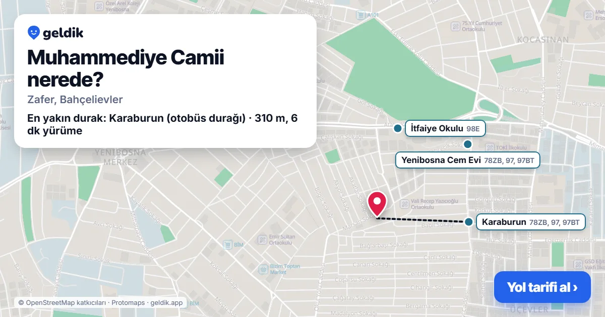 Where is Muhammediye Camii: map with its location and the nearest stops, with walking times