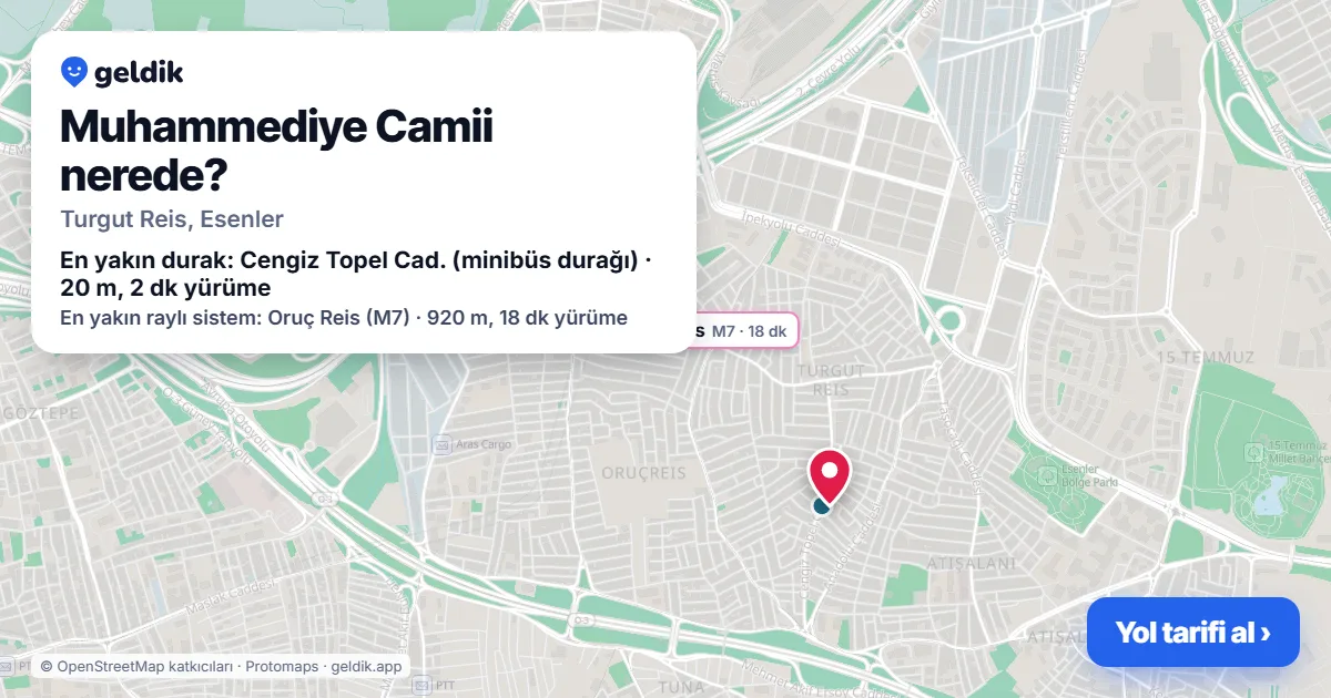 Where is Muhammediye Camii: map with its location and the nearest stops, with walking times