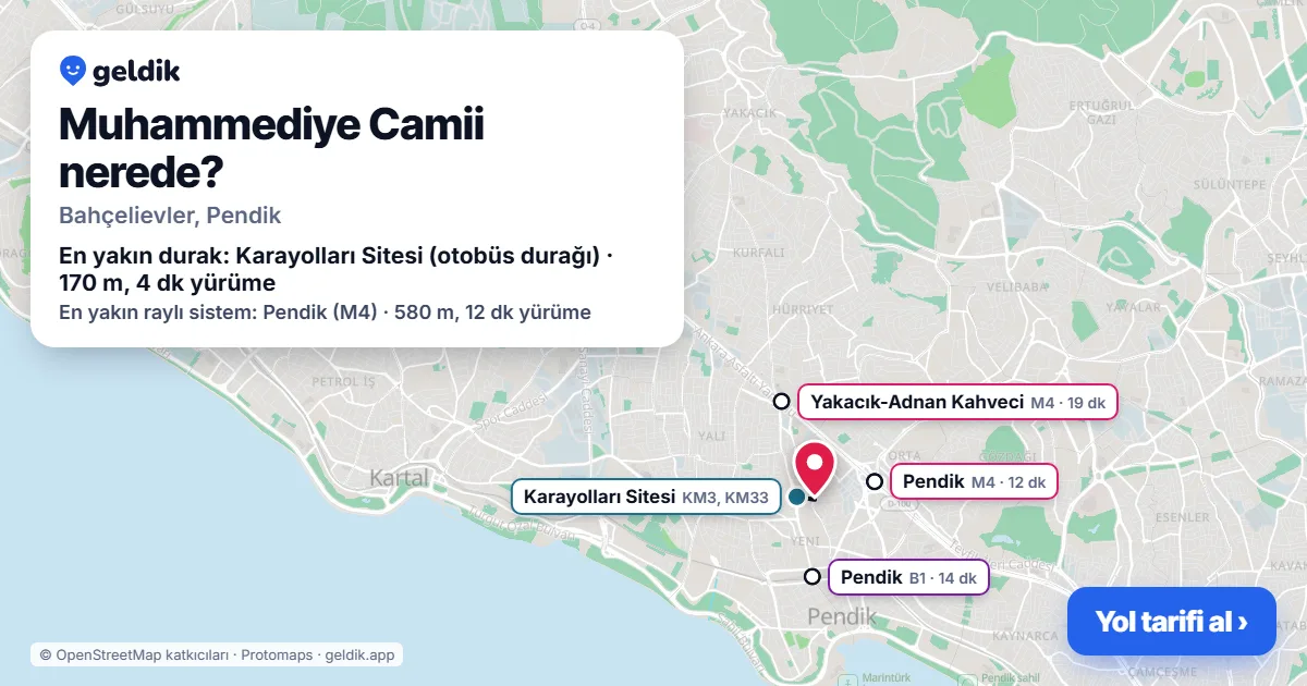 Muhammediye Camii nerede: haritada konumu ve en yakın duraklar, yürüme süreleriyle
