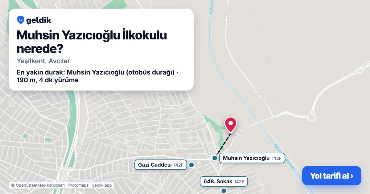 Where is Muhsin Yazıcıoğlu İlkokulu: map with its location and the nearest stops, with walking times