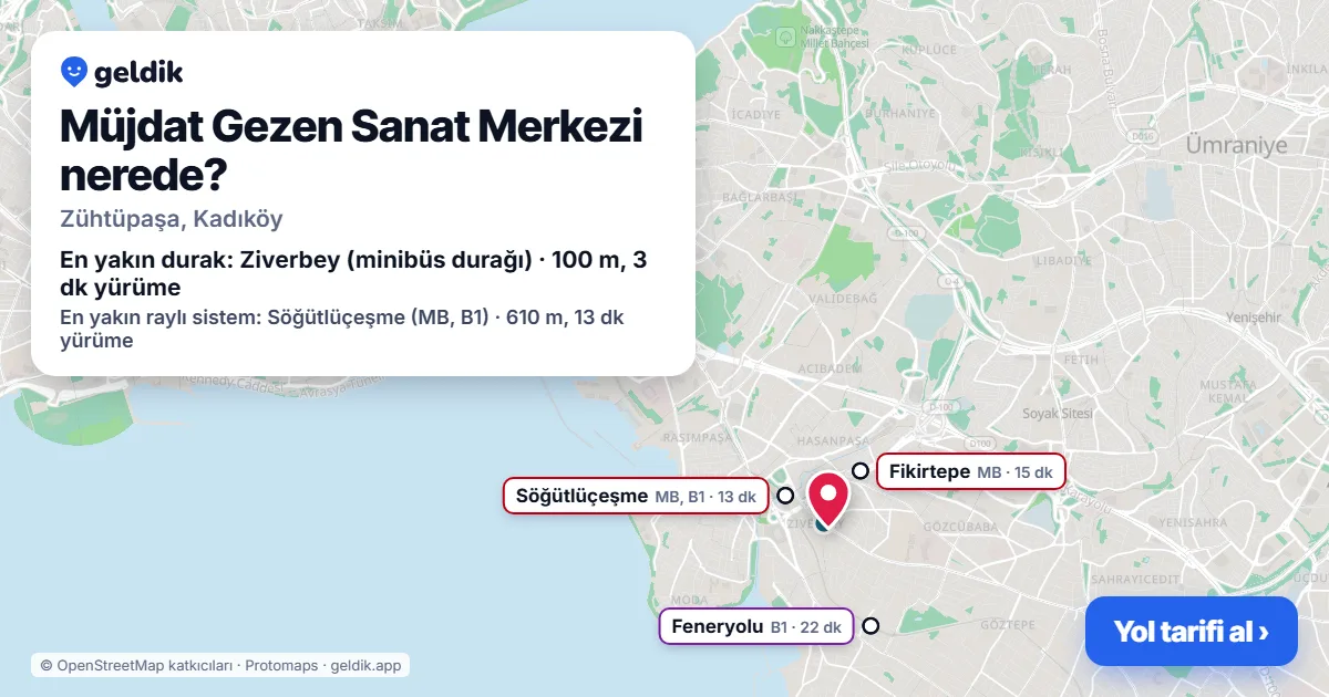 Müjdat Gezen Sanat Merkezi nerede: haritada konumu ve en yakın duraklar, yürüme süreleriyle