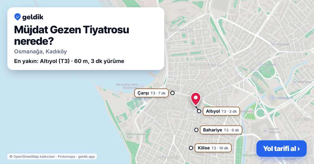 Müjdat Gezen Tiyatrosu nerede: haritada konumu ve en yakın duraklar, yürüme süreleriyle