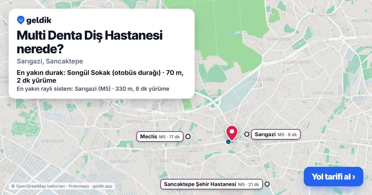 Multi Denta Diş Hastanesi nerede: haritada konumu ve en yakın duraklar, yürüme süreleriyle