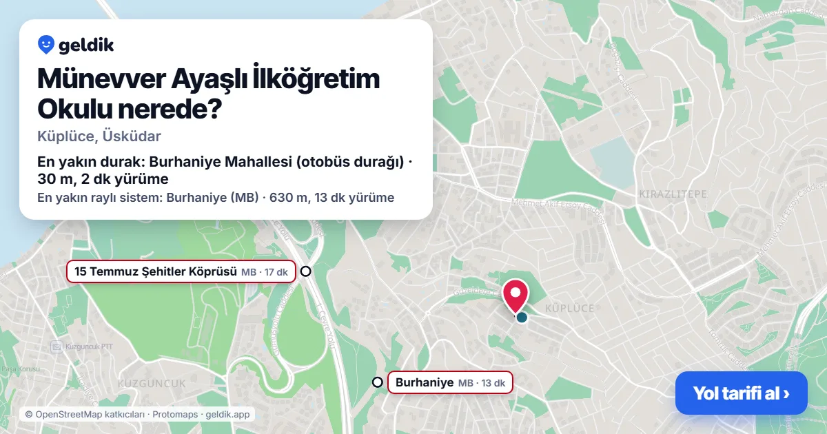 Münevver Ayaşlı İlköğretim Okulu nerede: haritada konumu ve en yakın duraklar, yürüme süreleriyle
