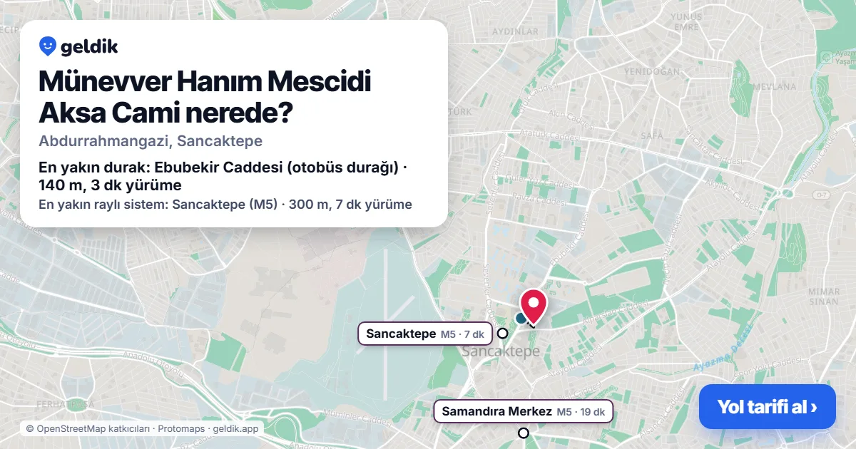 Münevver Hanım Mescidi Aksa Cami nerede: haritada konumu ve en yakın duraklar, yürüme süreleriyle