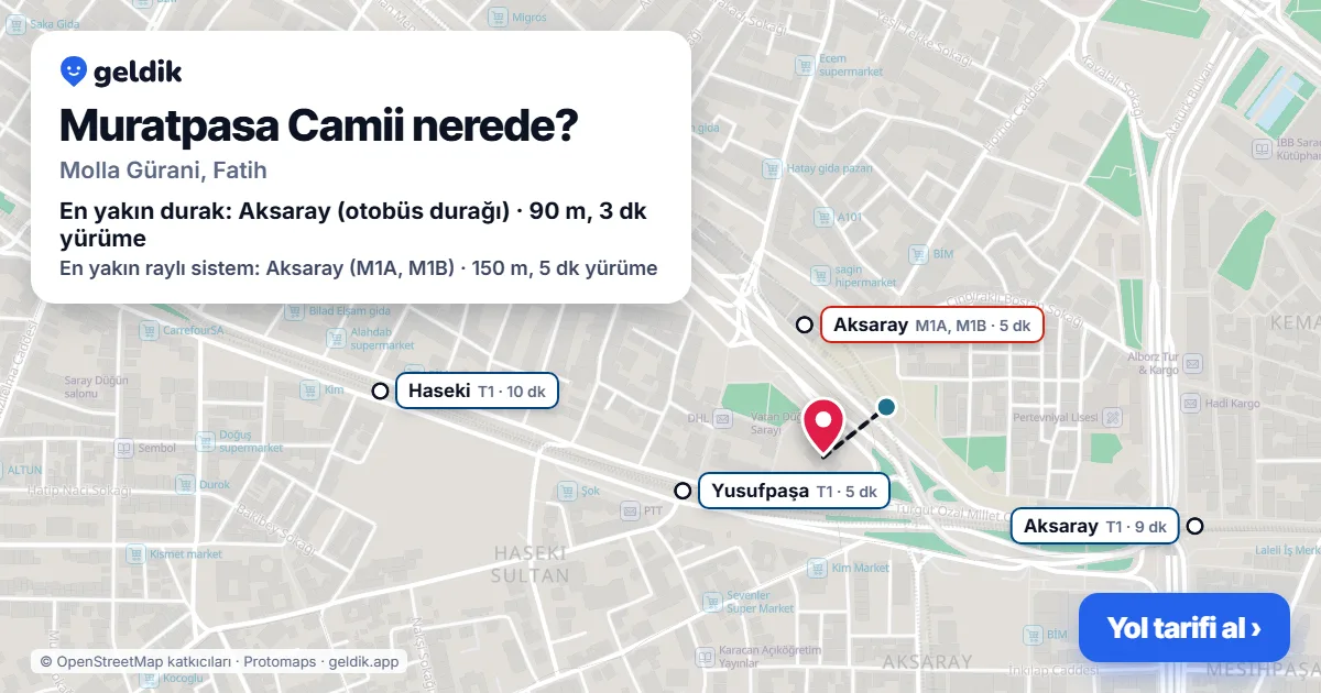 Where is Muratpasa Camii: map with its location and the nearest stops, with walking times