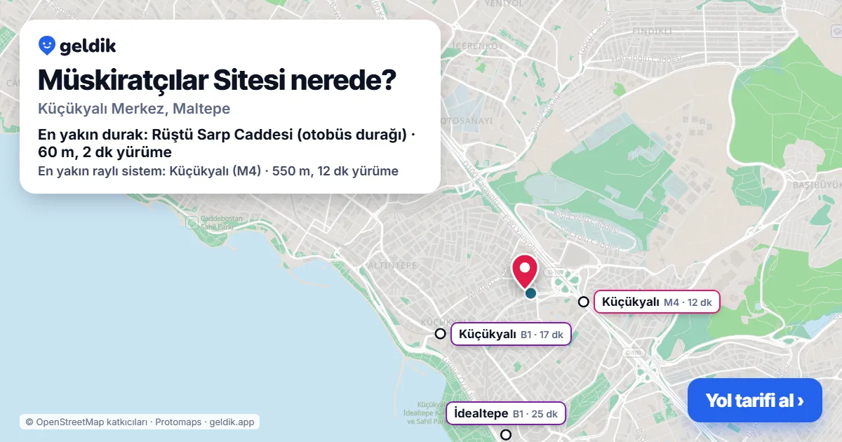 Müskiratçılar Sitesi nerede: haritada konumu ve en yakın duraklar, yürüme süreleriyle