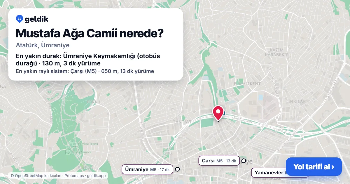 Mustafa Ağa Camii nerede: haritada konumu ve en yakın duraklar, yürüme süreleriyle