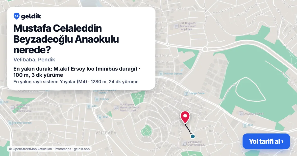 Mustafa Celaleddin Beyzadeoğlu Anaokulu nerede: haritada konumu ve en yakın duraklar, yürüme süreleriyle