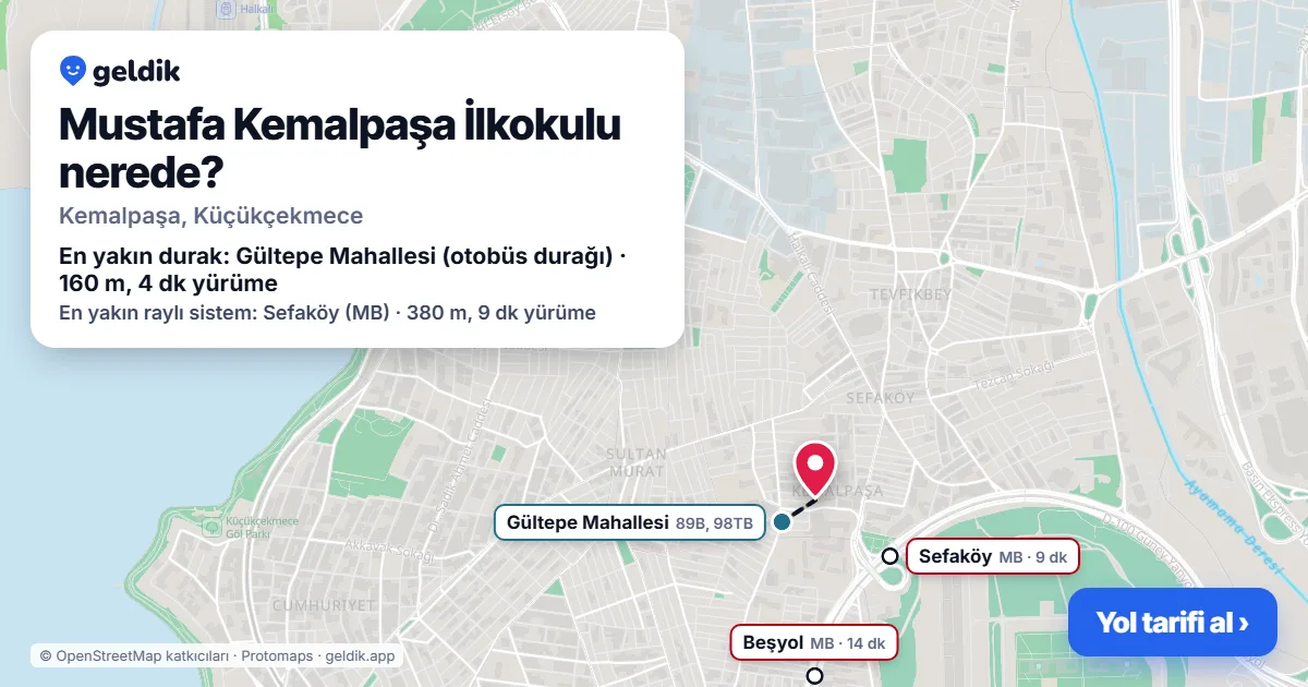 Where is Mustafa Kemalpaşa İlkokulu: map with its location and the nearest stops, with walking times