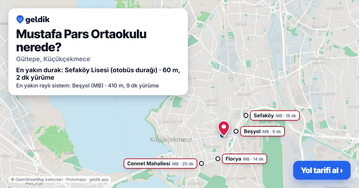 Where is Mustafa Pars Ortaokulu: map with its location and the nearest stops, with walking times