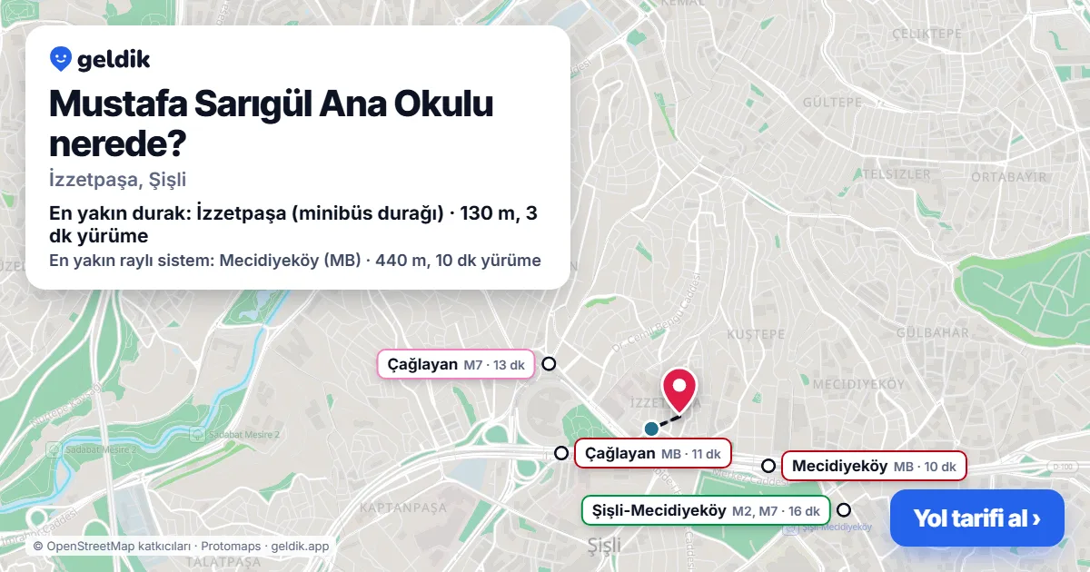 Where is Mustafa Sarıgül Ana Okulu: map with its location and the nearest stops, with walking times
