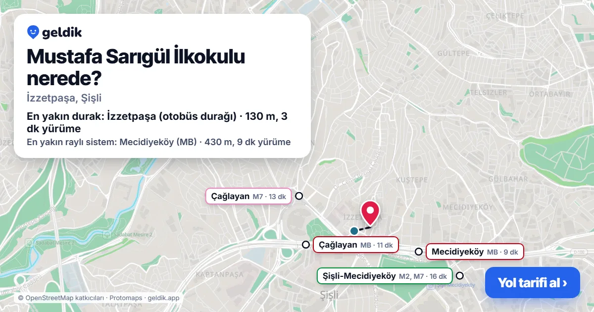 Where is Mustafa Sarıgül İlkokulu: map with its location and the nearest stops, with walking times