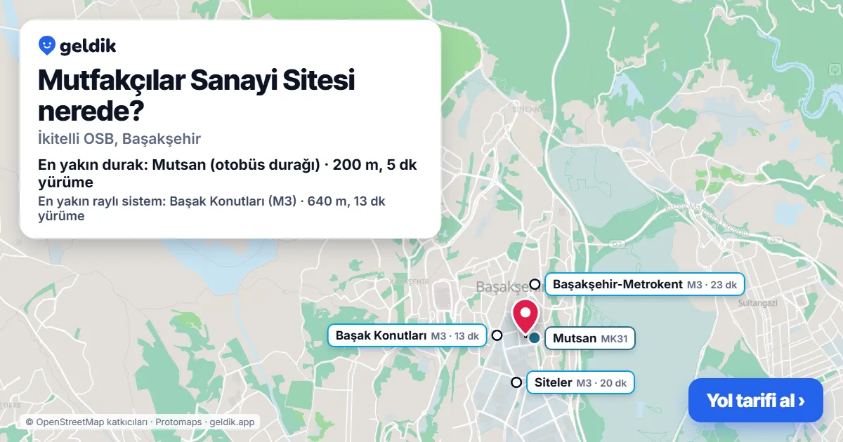 Mutfakçılar Sanayi Sitesi nerede: haritada konumu ve en yakın duraklar, yürüme süreleriyle