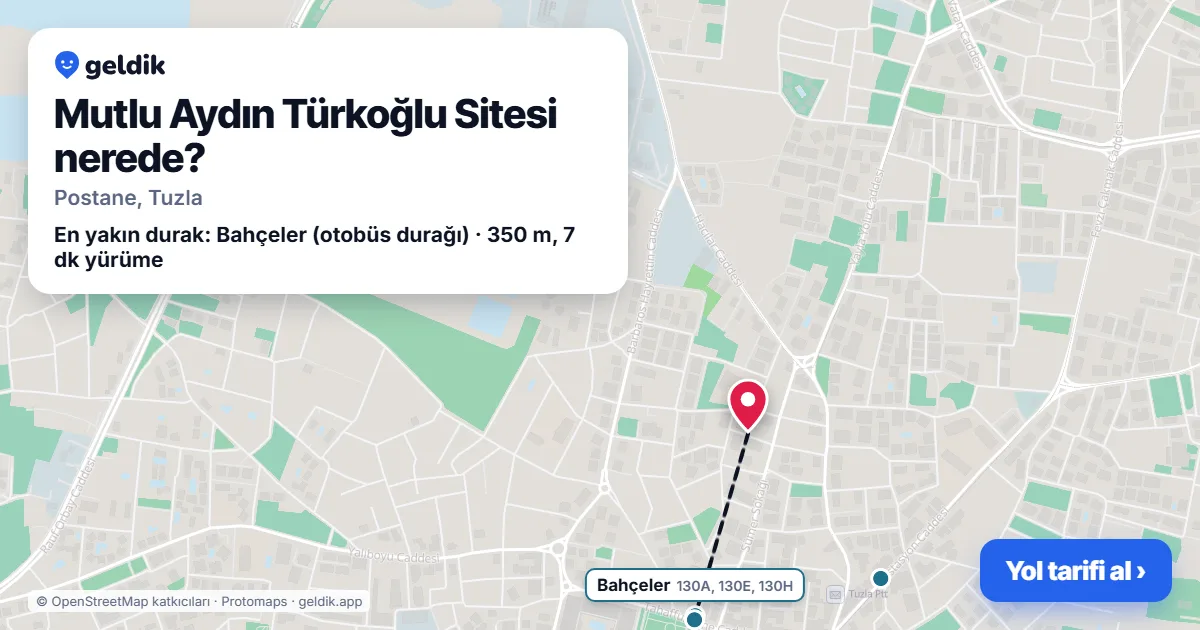 Where is Mutlu Aydın Türkoğlu Sitesi: map with its location and the nearest stops, with walking times
