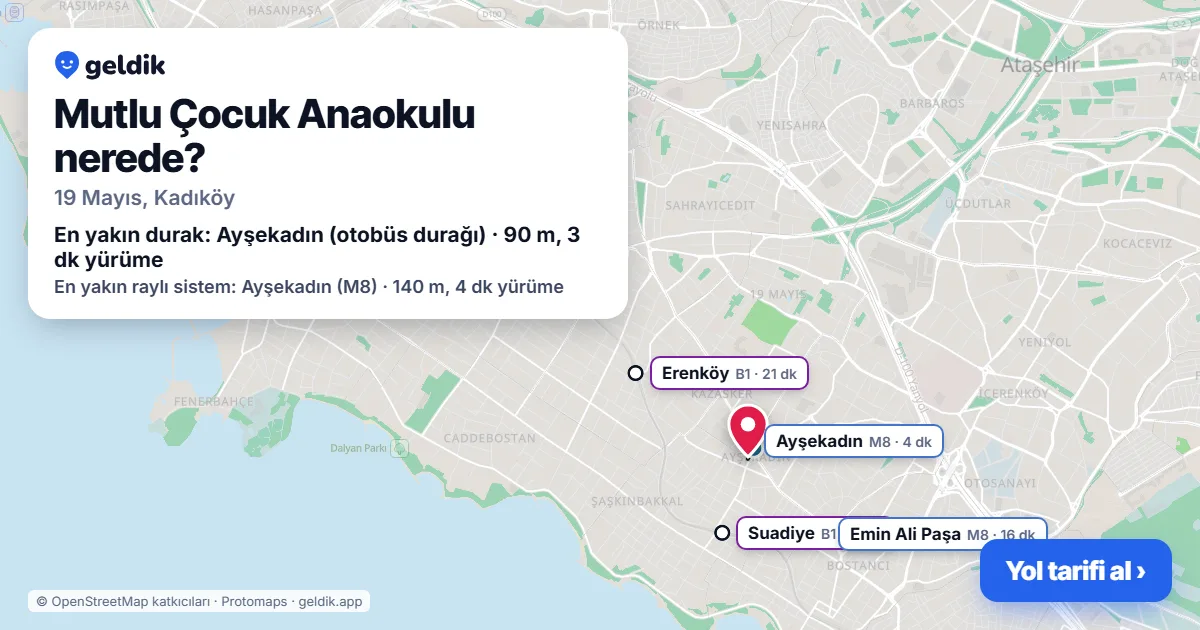 Where is Mutlu Çocuk Anaokulu: map with its location and the nearest stops, with walking times