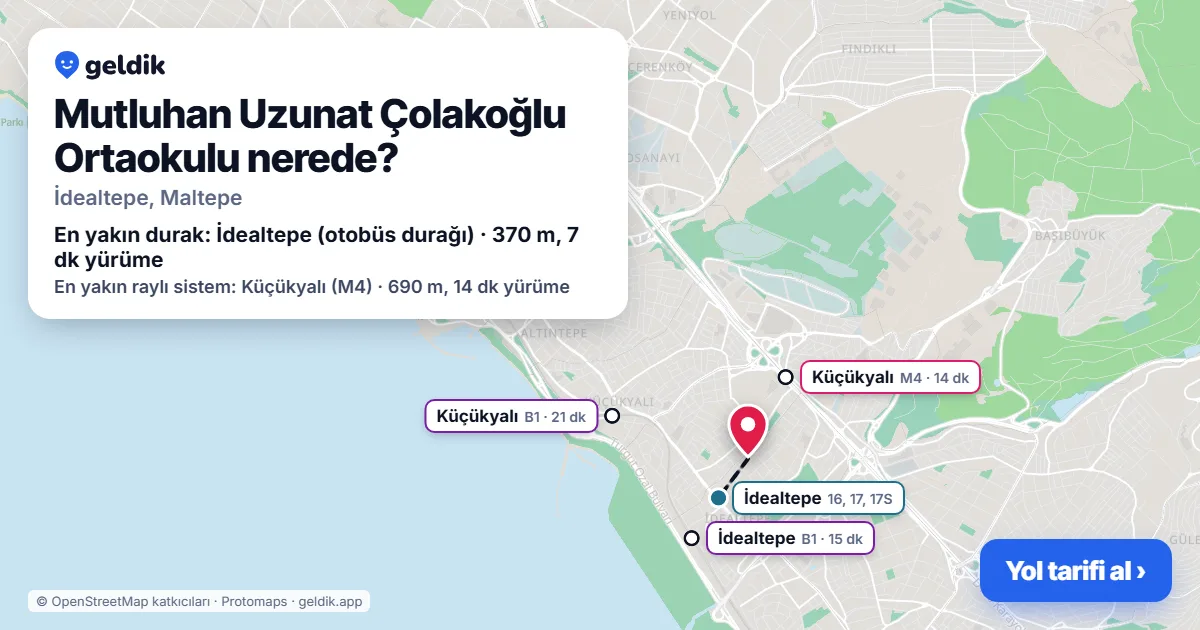 Where is Mutluhan Uzunat Çolakoğlu Ortaokulu: map with its location and the nearest stops, with walking times
