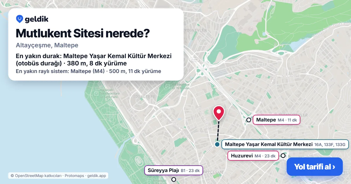 Where is Mutlukent Sitesi: map with its location and the nearest stops, with walking times