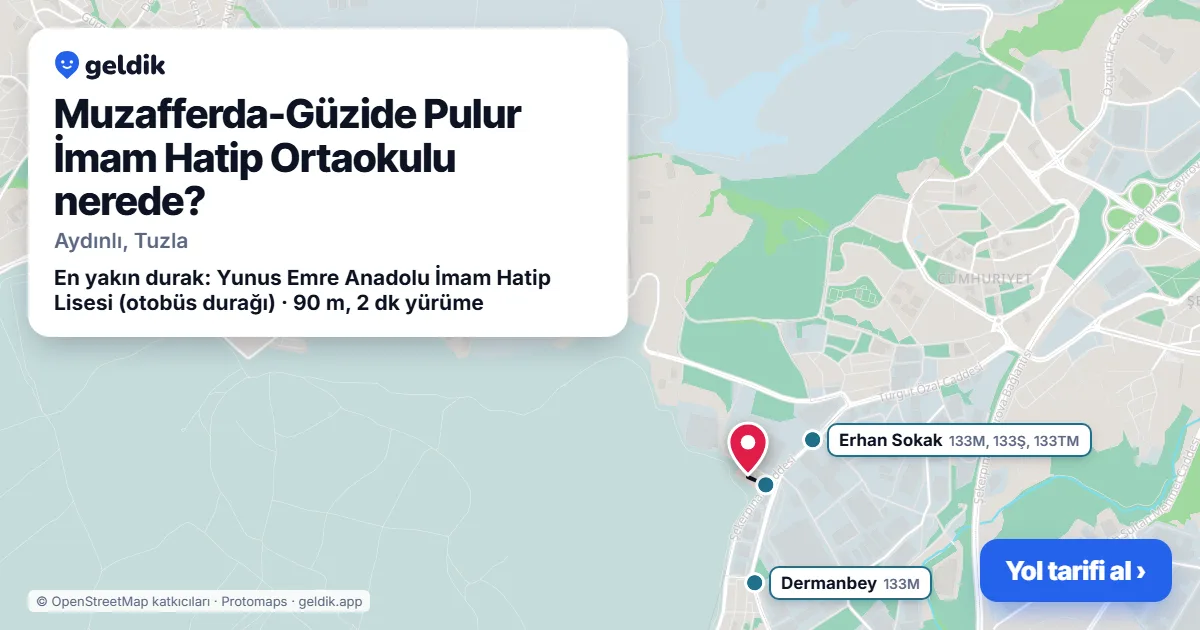 Where is Muzafferda-Güzide Pulur İmam Hatip Ortaokulu: map with its location and the nearest stops, with walking times