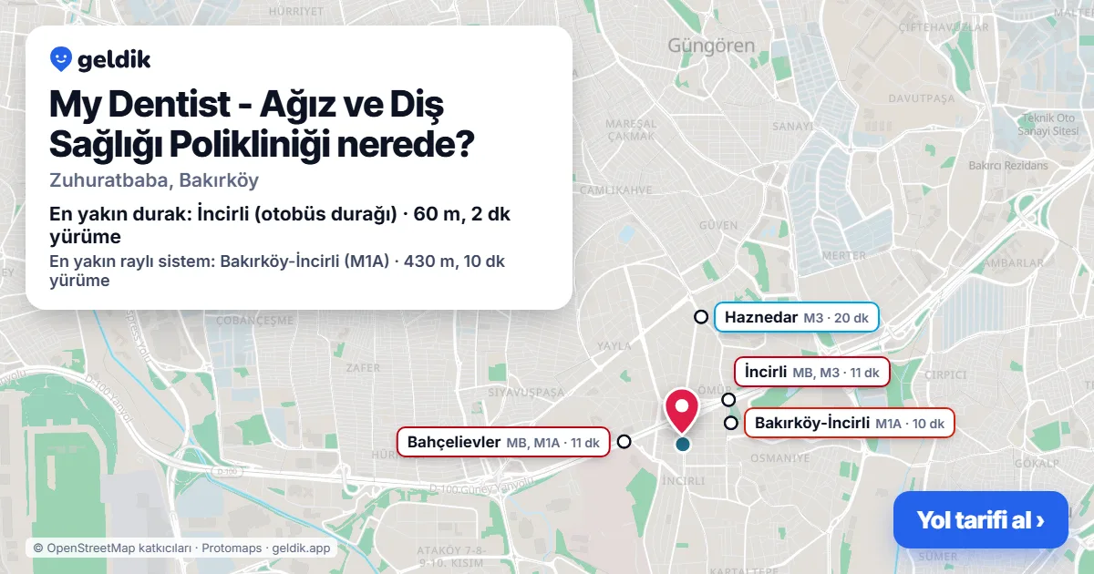 My Dentist - Ağız ve Diş Sağlığı Polikliniği nerede: haritada konumu ve en yakın duraklar, yürüme süreleriyle