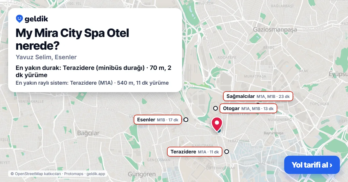 My Mira City Spa Otel nerede: haritada konumu ve en yakın duraklar, yürüme süreleriyle