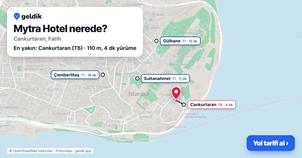 Where is Mytra Hotel: map with its location and the nearest stops, with walking times