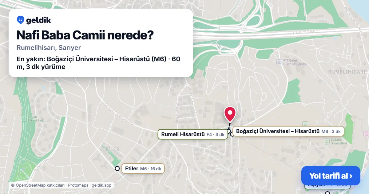 Nafi Baba Camii nerede: haritada konumu ve en yakın duraklar, yürüme süreleriyle