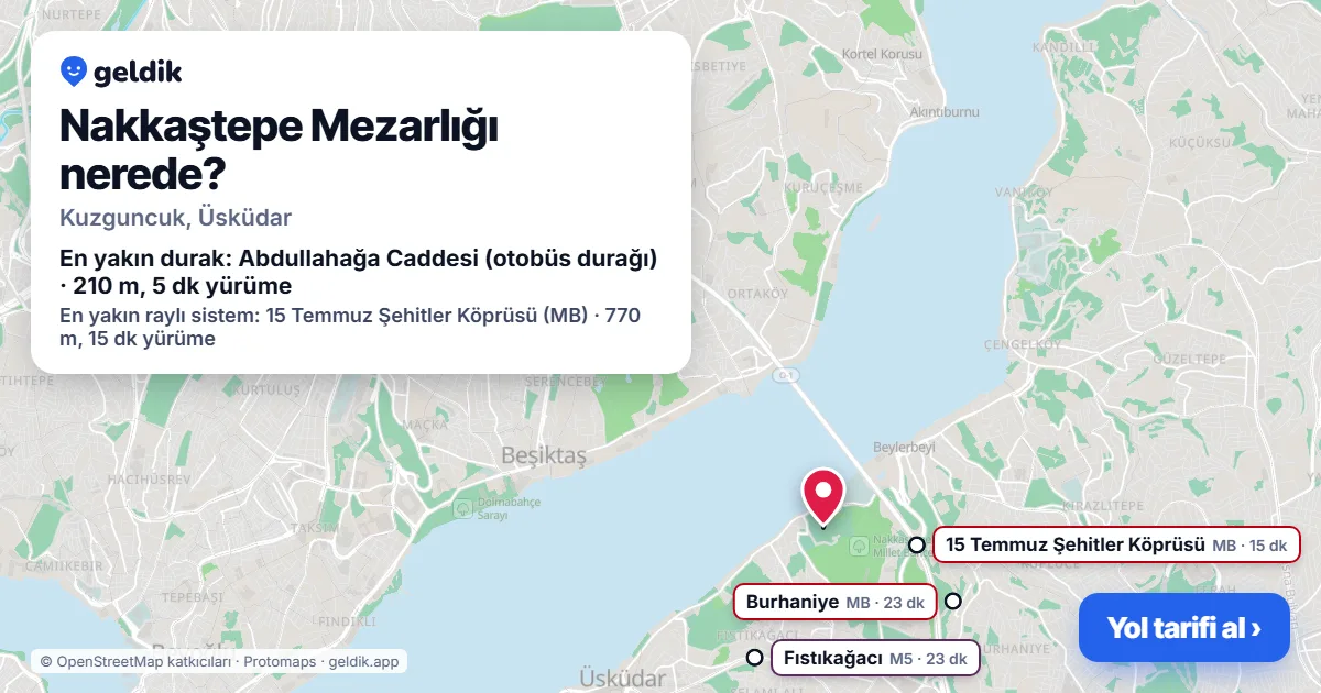Nakkaştepe Mezarlığı nerede: haritada konumu ve en yakın duraklar, yürüme süreleriyle