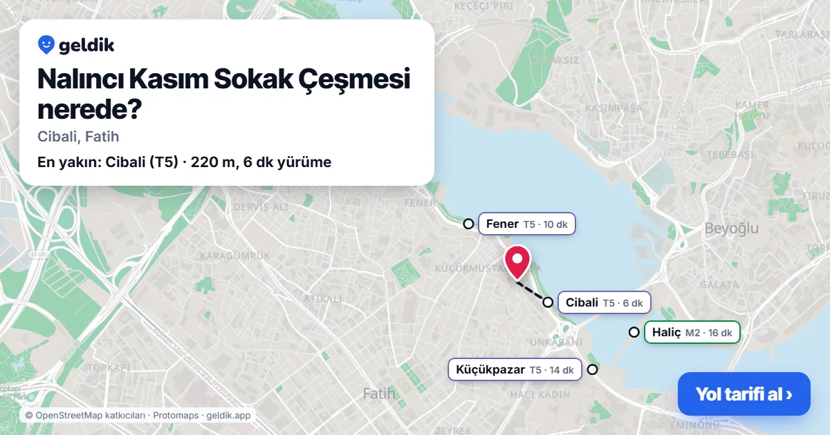 Where is Nalıncı Kasım Sokak Çeşmesi: map with its location and the nearest stops, with walking times