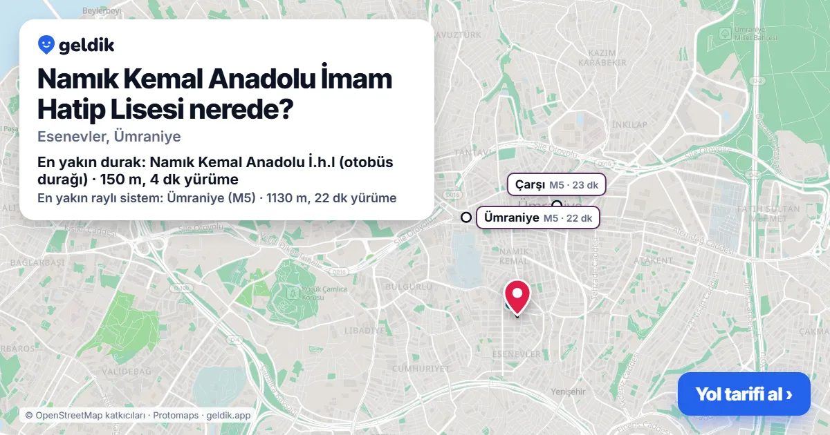 Where is Namık Kemal Anadolu İmam Hatip Lisesi: map with its location and the nearest stops, with walking times